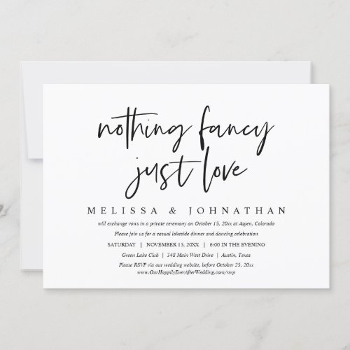 Casual Wedding Elopement Nothing Fancy Just Love Invitation