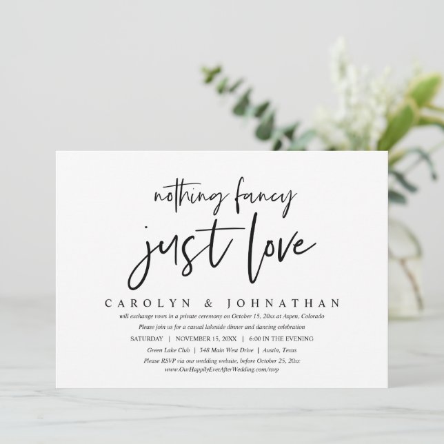 Casual Wedding Elopement, Nothing Fancy, Just Love Invitation (Standing Front)