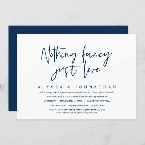 Casual Wedding Elopement Nothing Fancy Just Love Invitation