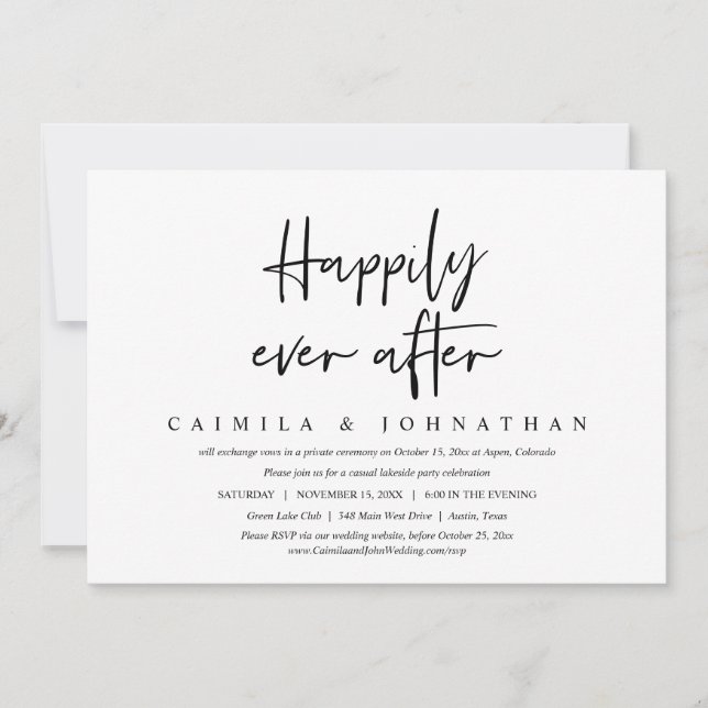 Casual Wedding Elopement Party, Happily Ever After Invitation (Front)
