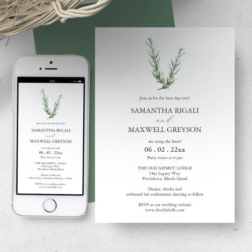 Casual Wedding Invitations Watercolor Rosemary