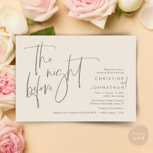 Casual Wedding Rehearsal Dinner, The Night Before Invitation (The night before, Casual Modern Wedding Rehearsal Dinner Invitation Card PDF Cream Grey)