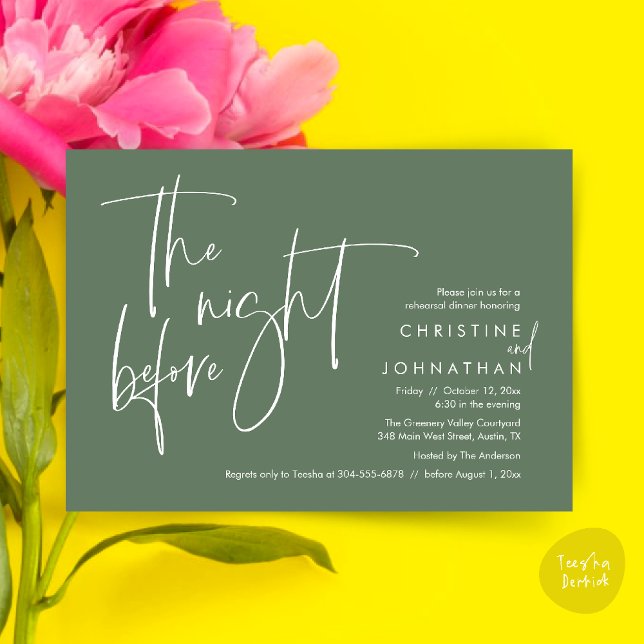 Casual Wedding Rehearsal Dinner, The Night Before Invitation (The night before, Casual Modern Wedding Rehearsal Dinner Invitation Card PDF Sage Green)