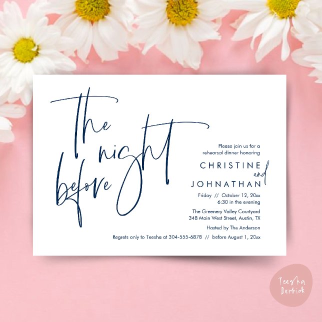 Casual Wedding Rehearsal Dinner, The Night Before Invitation (The night before, Casual Modern Wedding Rehearsal Dinner Invitation Card PDF Navy Blue)