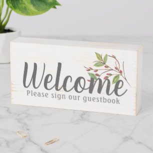 Casual Welcome Floral Branch Guestbook Wooden Box Sign