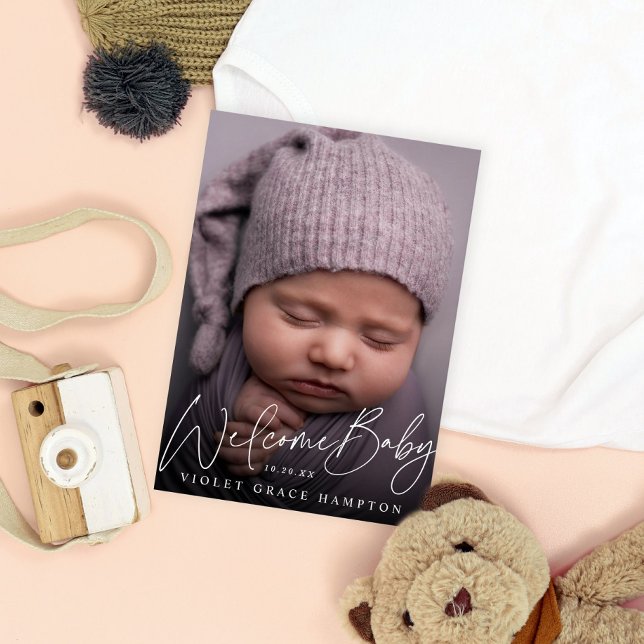 Casual Welcome New Baby Photo Birth Announcement (Creator Uploaded)