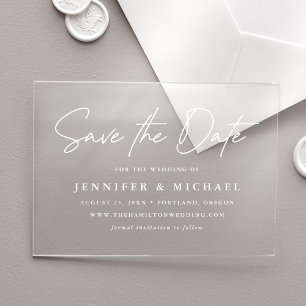 Casual White Script Wedding Save the Date