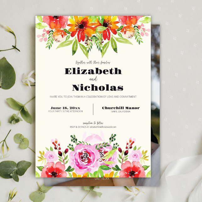 Casually Elegant Pastel Watercolor Photo Wedding Invitation (Creator Uploaded)