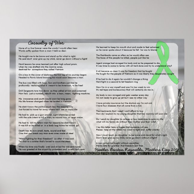 Casualty of War, Poem by a Lyme Patient Poster (Front)