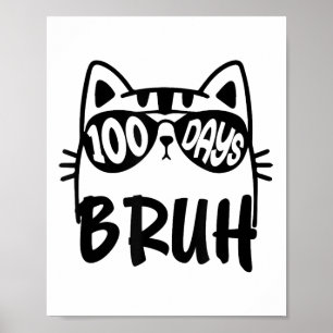 Cat 100th Day Of School Teacher Boys 100 Days Of Poster