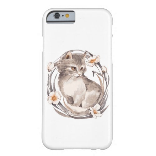 Cat 1 Gray fluffy kitten and flowers Barely There iPhone 6 Case