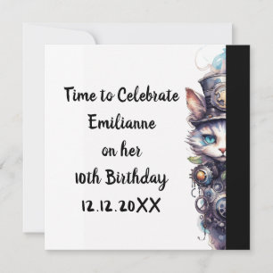 Cat 1 Kitten and top hat watercolor Invitation