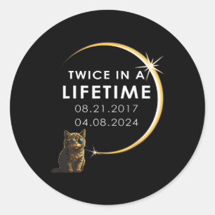 Cat 2024 Total Solar Eclipse Twice In A Lifetime Classic Round Sticker