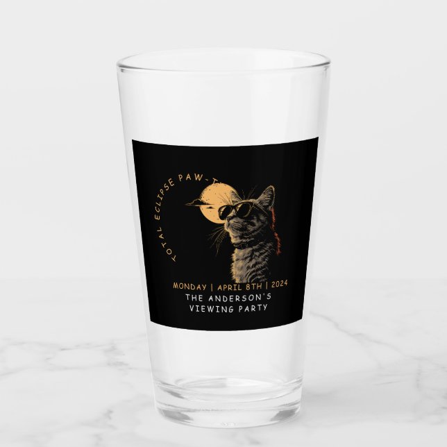 Cat 2024 Total Solar Eclipse Viewing Party Invi Glass (Front)