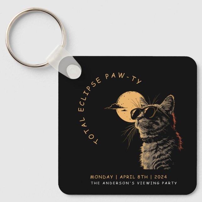 Cat 2024 Total Solar Eclipse Viewing Party Invi Keychain (Front)