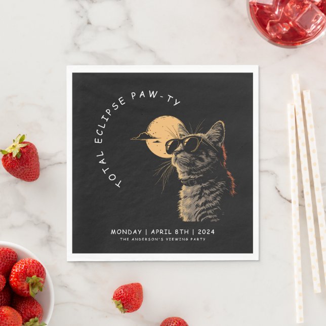 Cat 2024 Total Solar Eclipse Viewing Party Invi Napkins (Insitu)