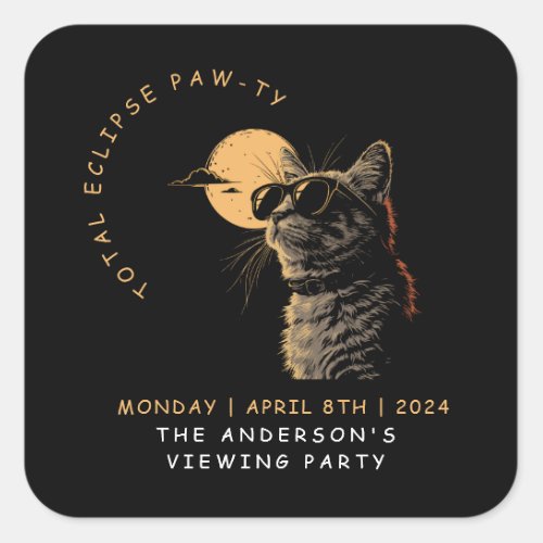 Cat 2024 Total Solar Eclipse Viewing Party Invi Square Sticker