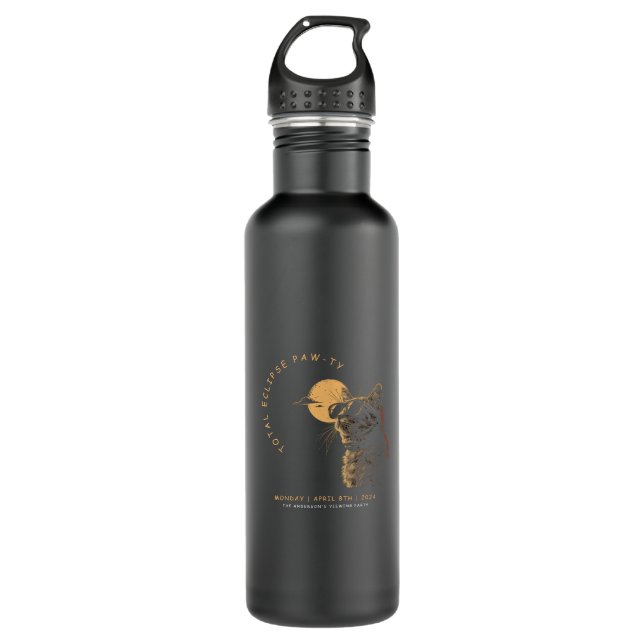 Cat 2024 Total Solar Eclipse Viewing Party Invi Stainless Steel Water Bottle (Front)