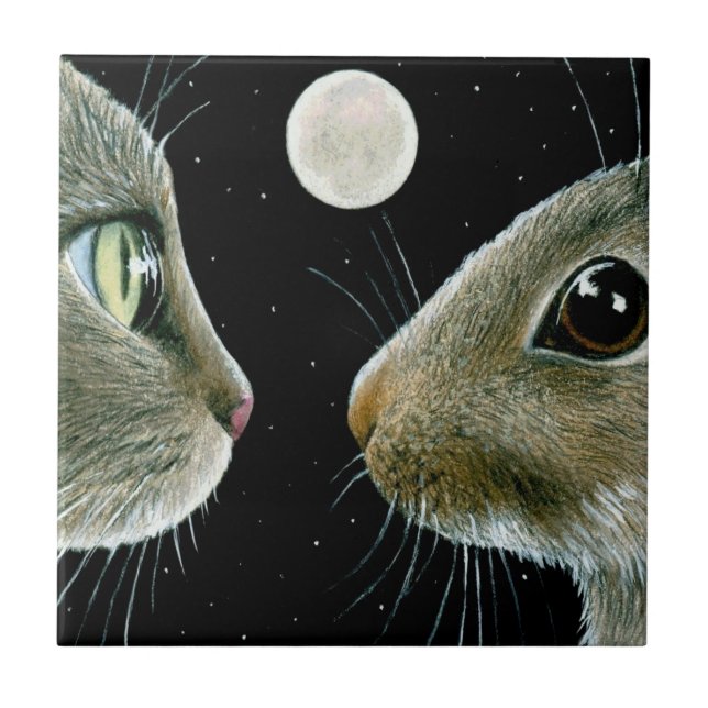 Cat 413 Rabbit Moon Ceramic Tile (Front)