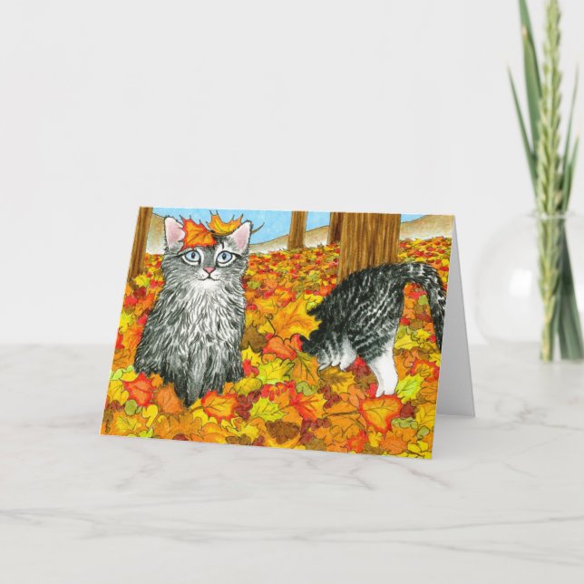 Cat 441 Fall Autumn funny Greeting Card (Front)