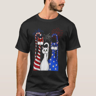 Cat 4th Of July American Flag Red White Blue Women T-Shirt