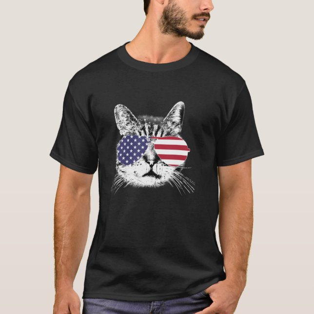 Cat 4th of July American Flag USA America Women Pa T-Shirt (Front)