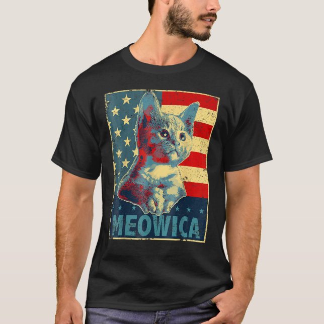 Cat  4th Of July American US Flag T-Shirt (Front)