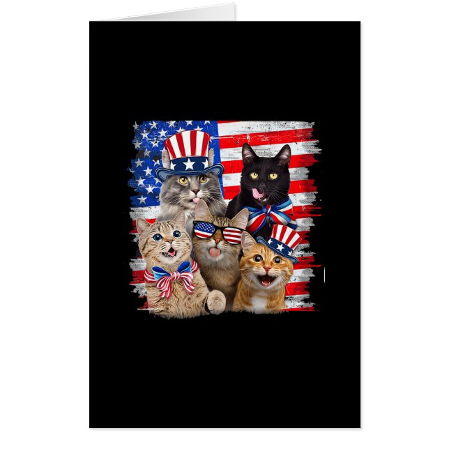 Cat 4th Of July Freedom American Flag Sunglasses Card (Front)