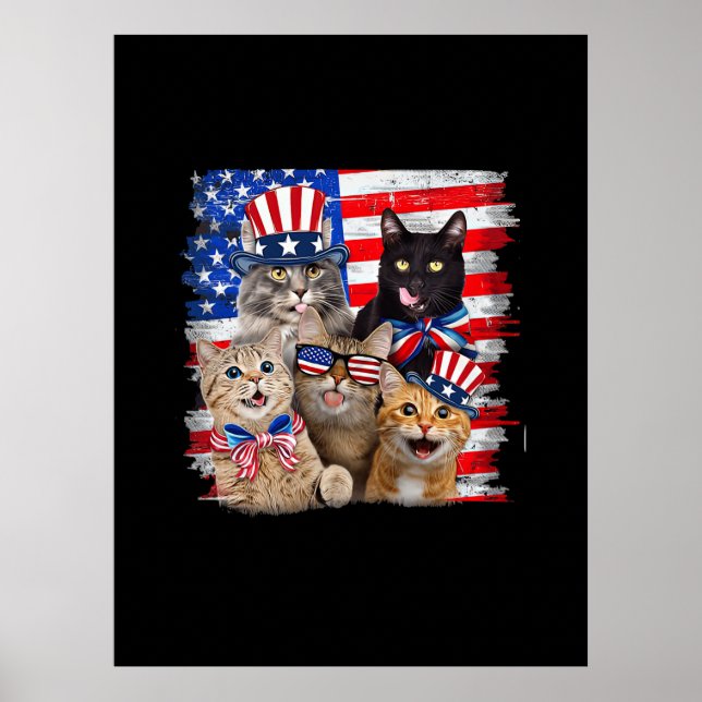 Cat 4th Of July Freedom American Flag Sunglasses Poster (Front)