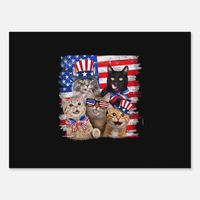 Cat 4th Of July Freedom American Flag Sunglasses Sign (Front)
