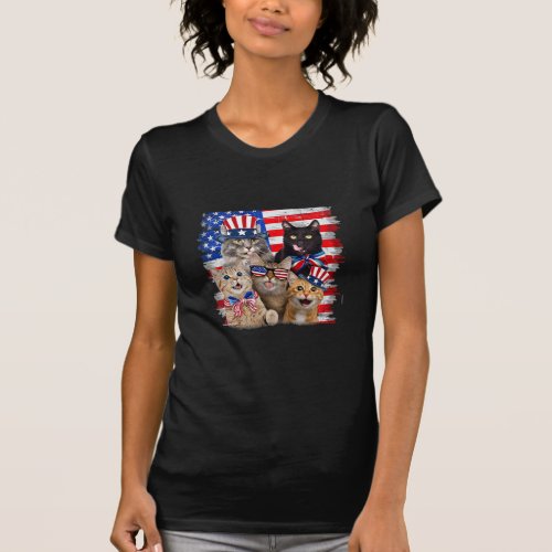 Cat 4th Of July Freedom American Flag Sunglasses T_Shirt