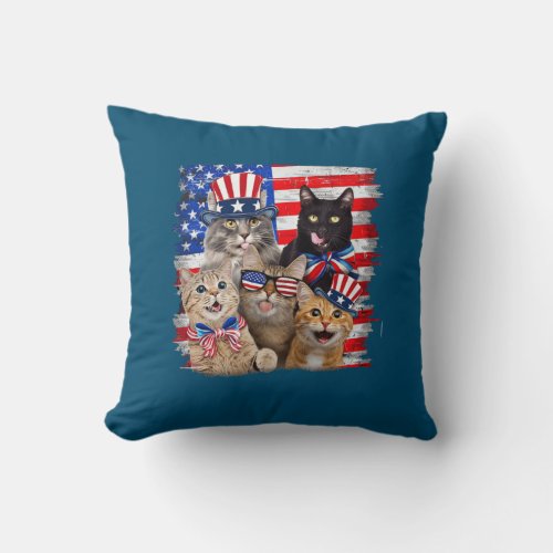 Cat 4th Of July Freedom American Flag Sunglasses Throw Pillow