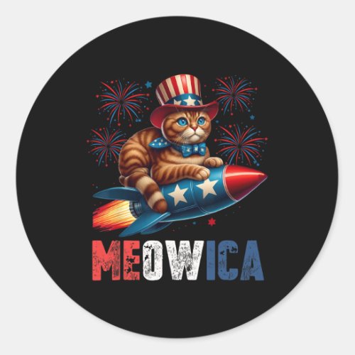 Cat 4th Of July Kitty Rocket With Fireworks Usa Pa Classic Round Sticker