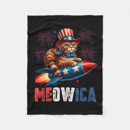 Cat 4th Of July Kitty Rocket With Fireworks Usa Pa Fleece Blanket