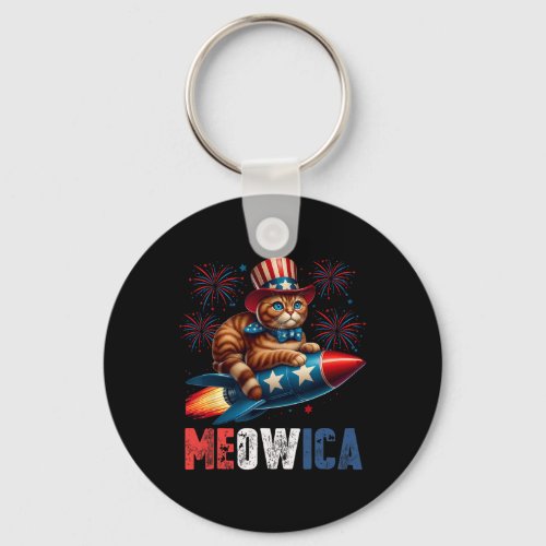 Cat 4th Of July Kitty Rocket With Fireworks Usa Pa Keychain
