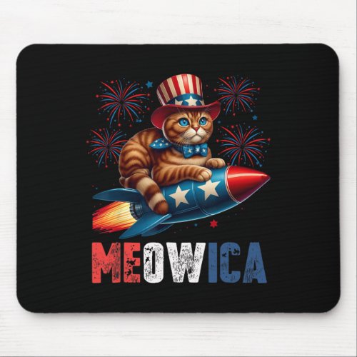 Cat 4th Of July Kitty Rocket With Fireworks Usa Pa Mouse Pad