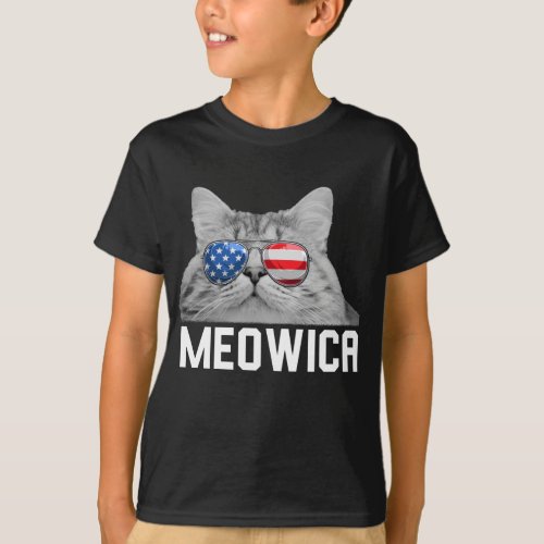Cat 4th of July Men Women USA American Flag T_Shirt