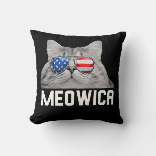 Cat 4th of July Men Women USA American Flag Throw Pillow