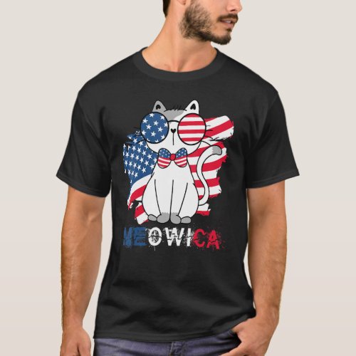 Cat  4th Of July Meowica American Flag Patriotic T_Shirt