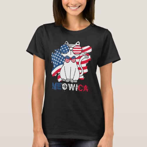 Cat  4th Of July Meowica American Flag Patriotic T_Shirt