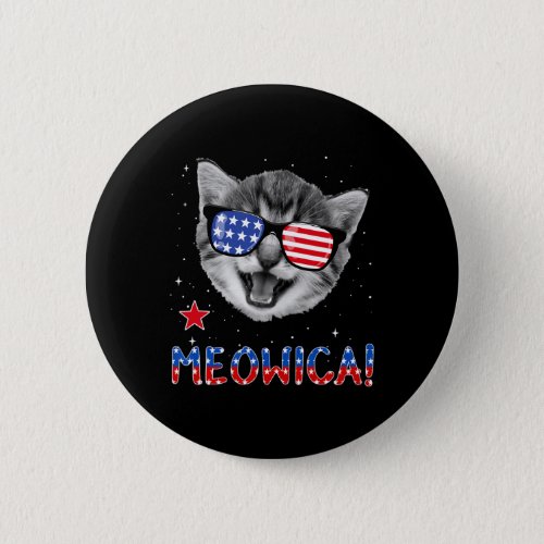 Cat 4th Of July Meowica American Flag Tee  Button