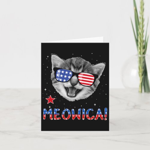 Cat 4th Of July Meowica American Flag Tee  Card