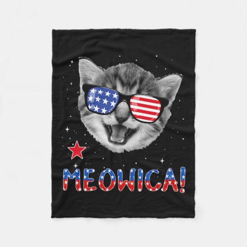 Cat 4th Of July Meowica American Flag Tee  Fleece Blanket