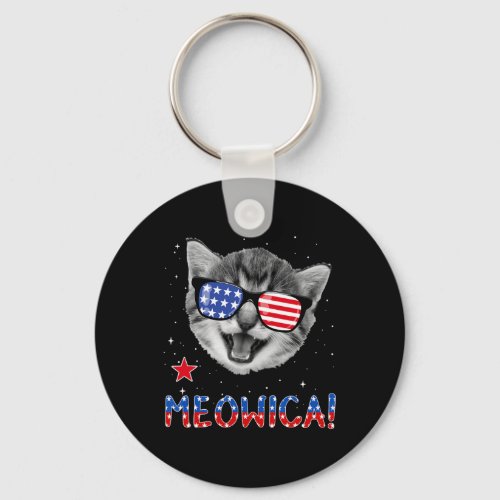 Cat 4th Of July Meowica American Flag Tee  Keychain