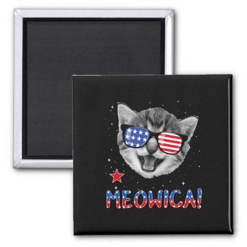 Cat 4th Of July Meowica American Flag Tee  Magnet