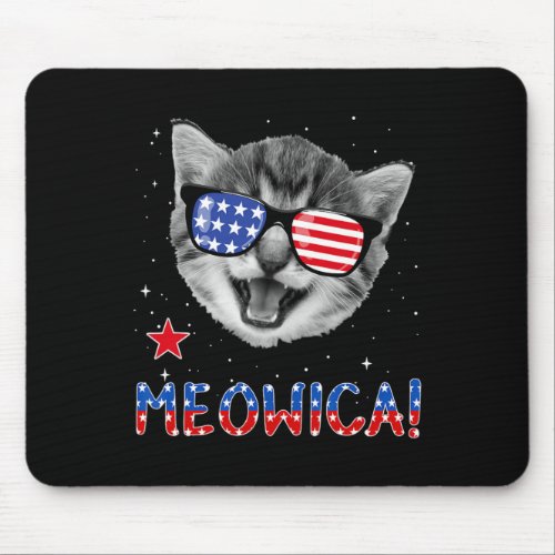 Cat 4th Of July Meowica American Flag Tee  Mouse Pad