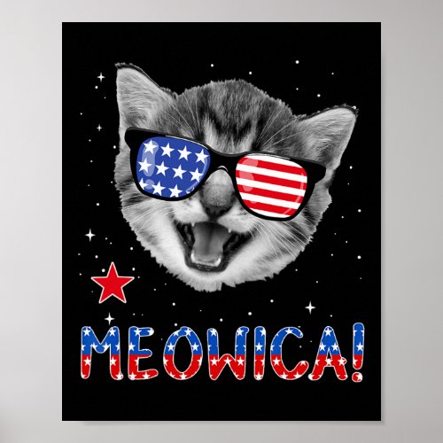 Cat 4th Of July Meowica American Flag Tee  Poster