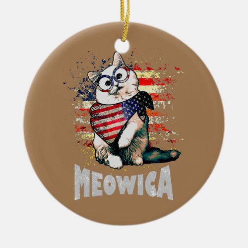 Cat 4Th Of July Meowica Merica Men Usa American Ceramic Ornament