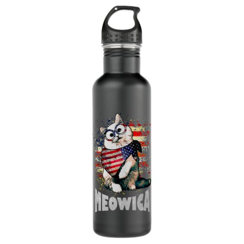 Cat 4Th Of July Meowica Merica Men Usa American Stainless Steel Water Bottle
