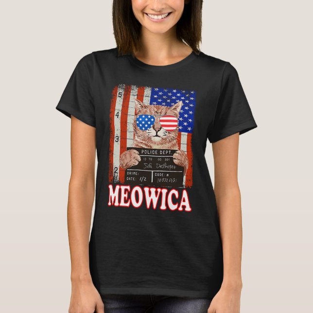 Cat 4th of July Meowica Merica USA American Flag M T-Shirt (Front)